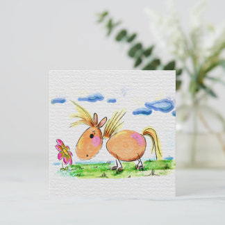 Sweet horse map, horses watercolor illustration holiday card