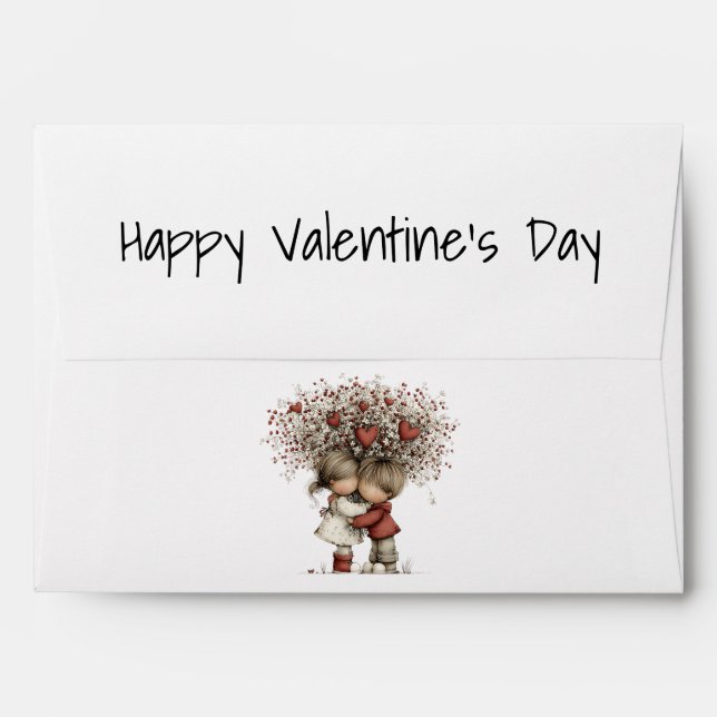 Sweet Hugging Sweethearts Valentine Card Envelope (Back (Top Flap))