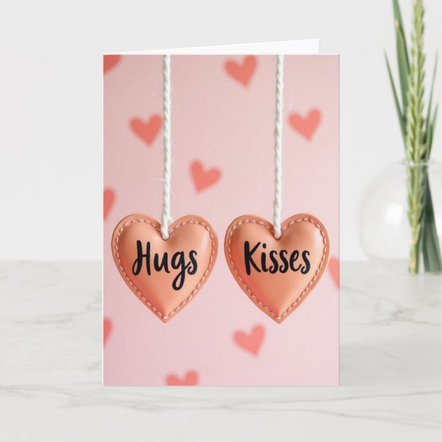 Sweet Hugs Kisses Peach Hearts Card (Front)