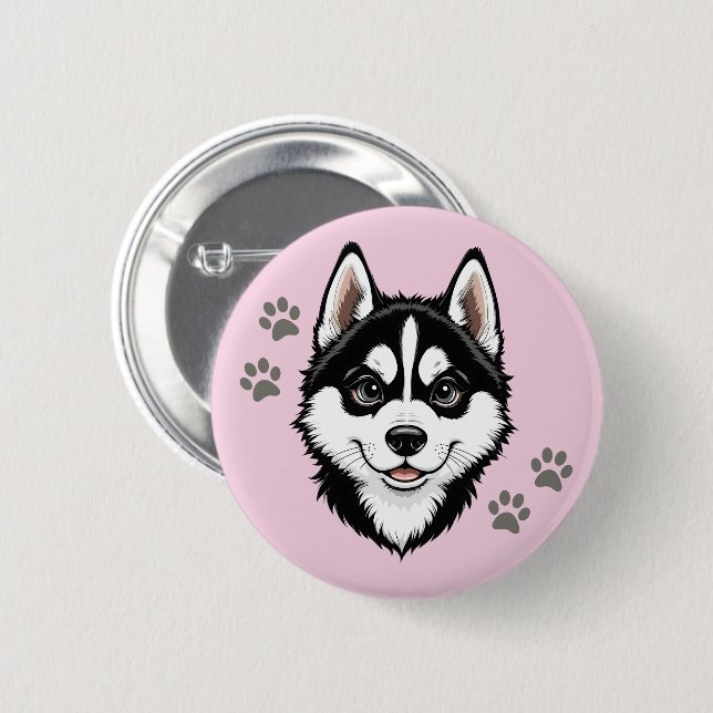 Sweet Husky Puppy Siberian Button (Front & Back)