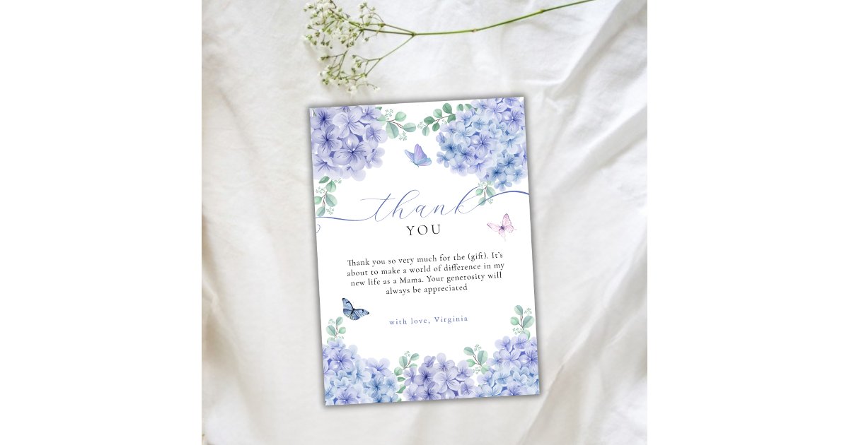 Sweet Hydrangea Floral Garden Baby Shower Thank You Card | Zazzle