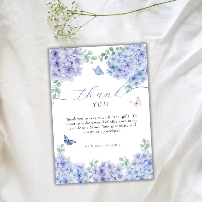 Sweet Hydrangea Floral Garden Baby Shower Thank You Card | Zazzle