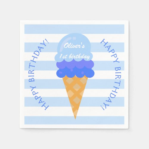 Sweet ice cream 1st birthday party blue boy napkins