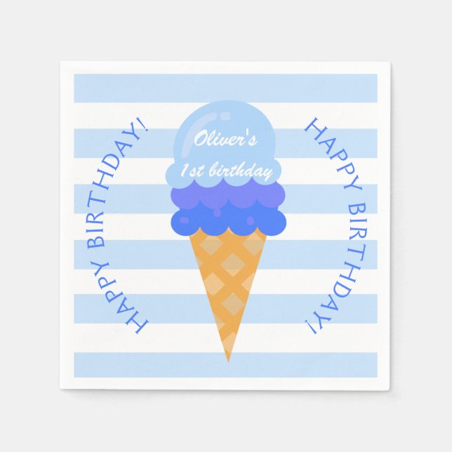 Sweet ice cream 1st birthday party blue boy napkins (Front)