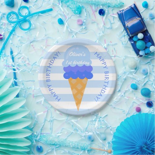 Sweet ice cream 1st birthday party blue boy paper plates
