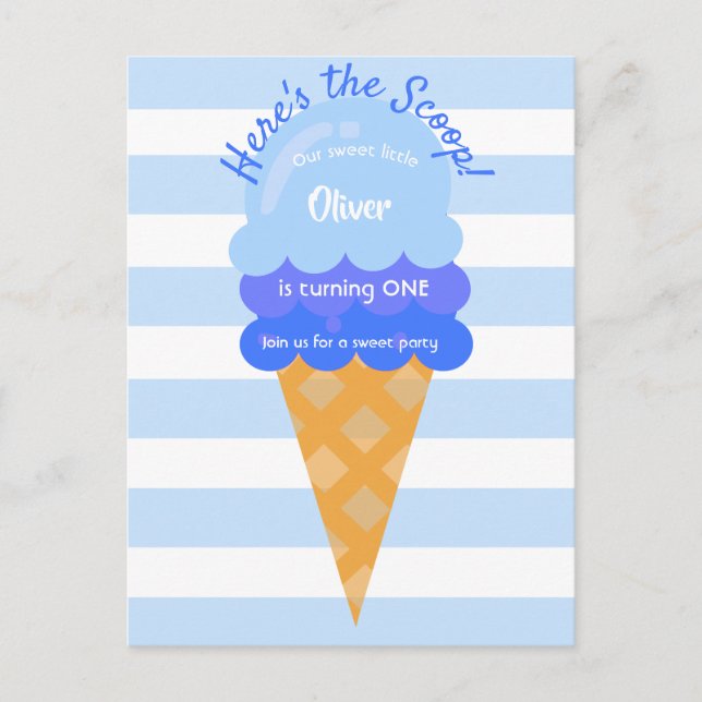 Sweet ice cream 1st birthday party blue boy postcard (Front)