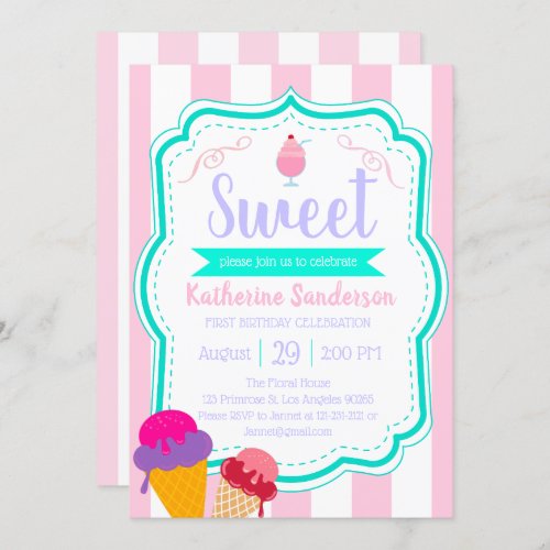 Sweet Ice_Cream Baby Sprinkle Candy shop Birthday Invitation