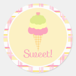 Sweet Ice Cream Birthday Cupcake Toppers/Stickers Classic Round Sticker
