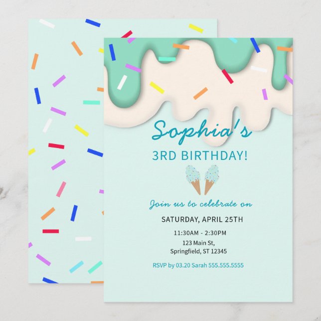 Sweet Ice Cream Birthday Invitation (Front/Back)