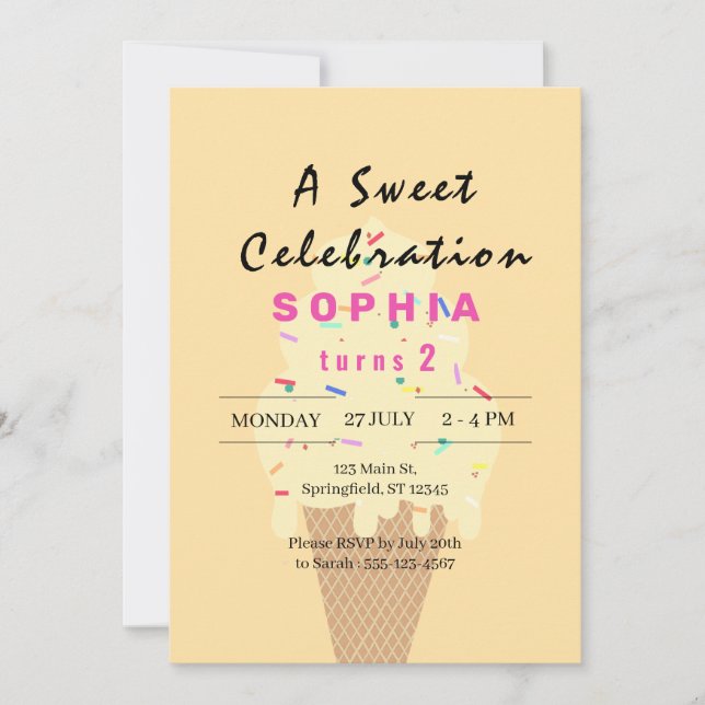 Sweet Ice Cream Birthday Invitation (Front)