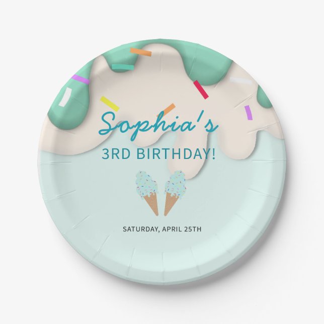 Sweet Ice Cream Birthday Paper Plates (Front)