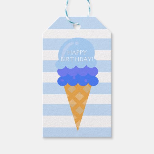 Sweet ice cream birthday party blue boy gift tags