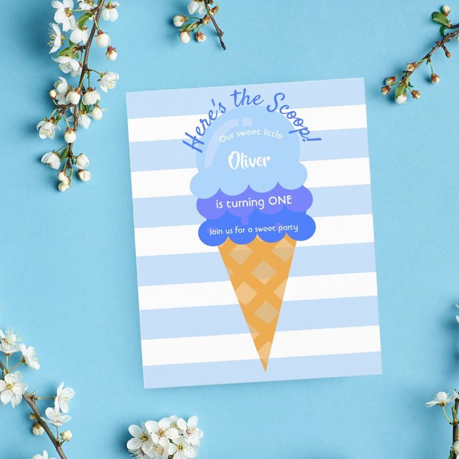 Sweet ice cream blue boy 1st birthday invitation (Creator Uploaded)