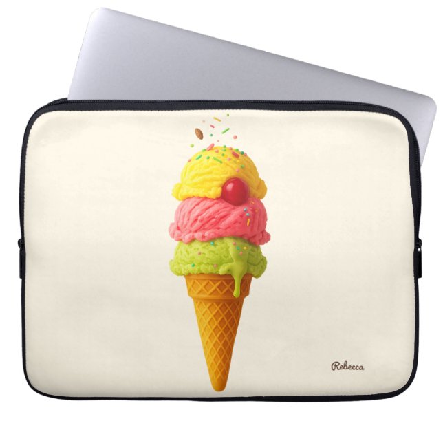 Sweet Ice Cream Cone– Custom Name Option Laptop Sleeve (Front)