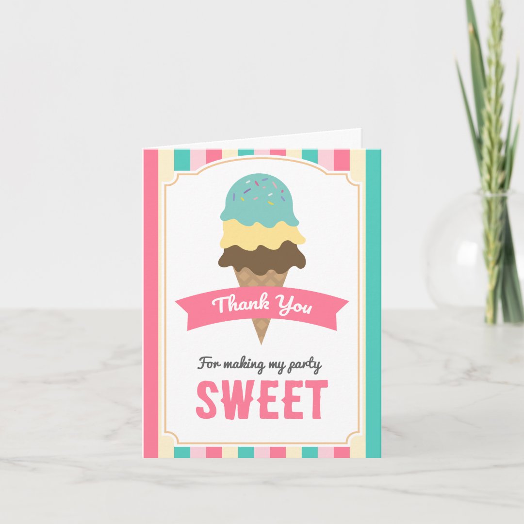 Sweet Ice Cream Cone Thank You Card Zazzle