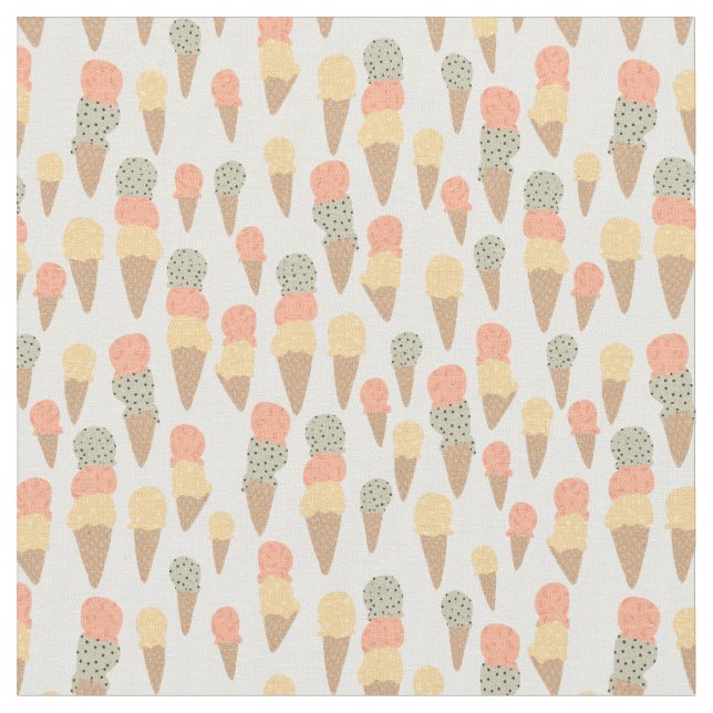 Sweet Ice Cream Cones Pastel Pattern Fabric (Close Up)