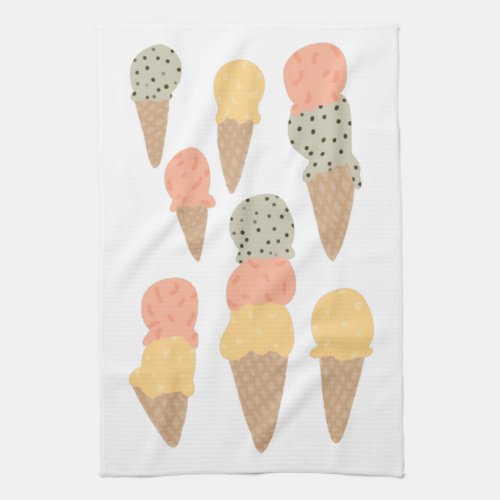 Sweet Ice Cream Cones Pastel Pattern Kitchen Towel