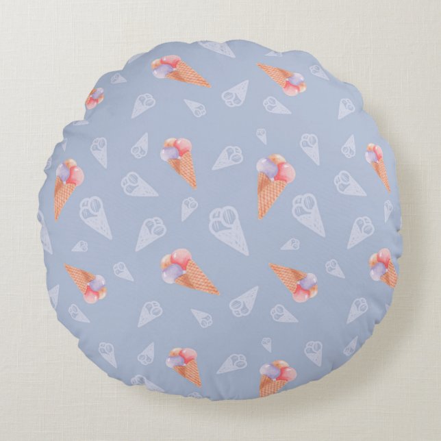 Sweet Ice Cream Cones Pattern Round Pillow (Front)
