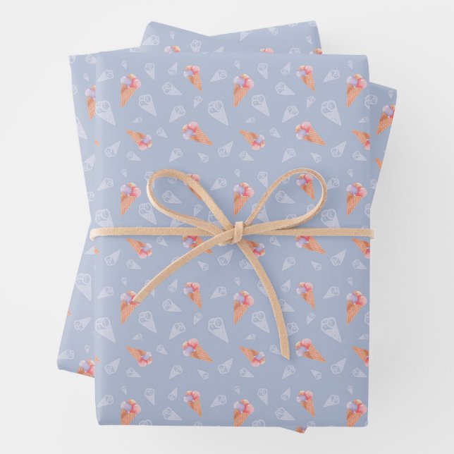 Sweet Ice Cream Cones Pattern Wrapping Paper Sheets (In situ)