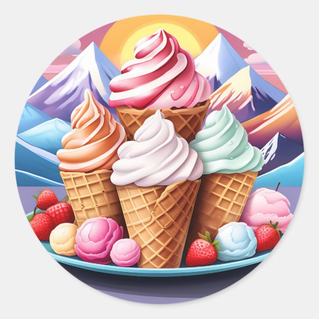 Sweet Ice Cream Dessert Classic Round Sticker (Front)