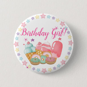 Sweet Ice Cream, Donut Birthday, Any Age Button