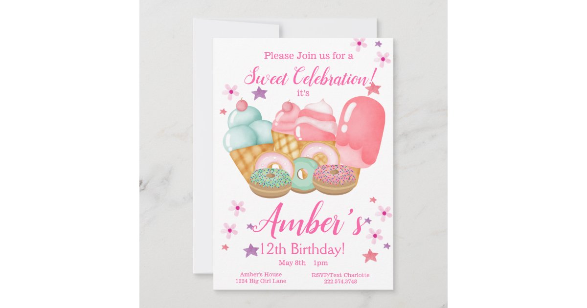 Sweet Ice Cream, Donut Birthday, Any Age Invitation Zazzle