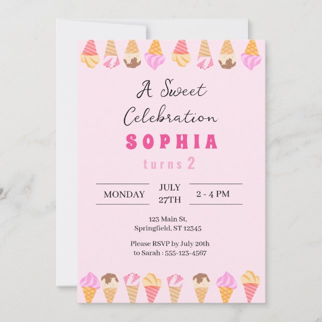 Sweet Ice Cream Party Invitation (Front)