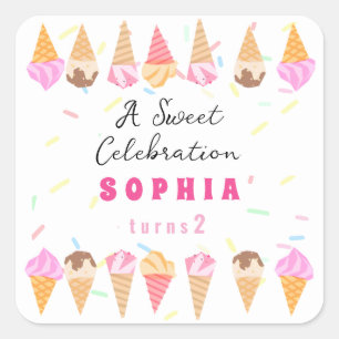 Sweet Ice Cream Party Square Sticker