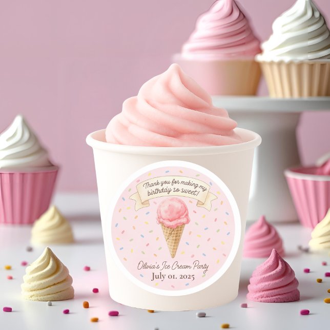 Sweet Ice Cream Party Thank You Sticker | Pink  (Creator Uploaded)