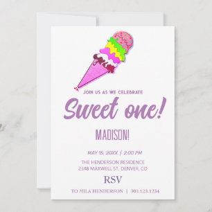Sweet ICE CREAM rainbow colors,  Invitation