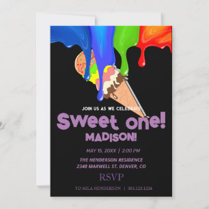 Sweet ICE CREAM rainbow colors, Invitation
