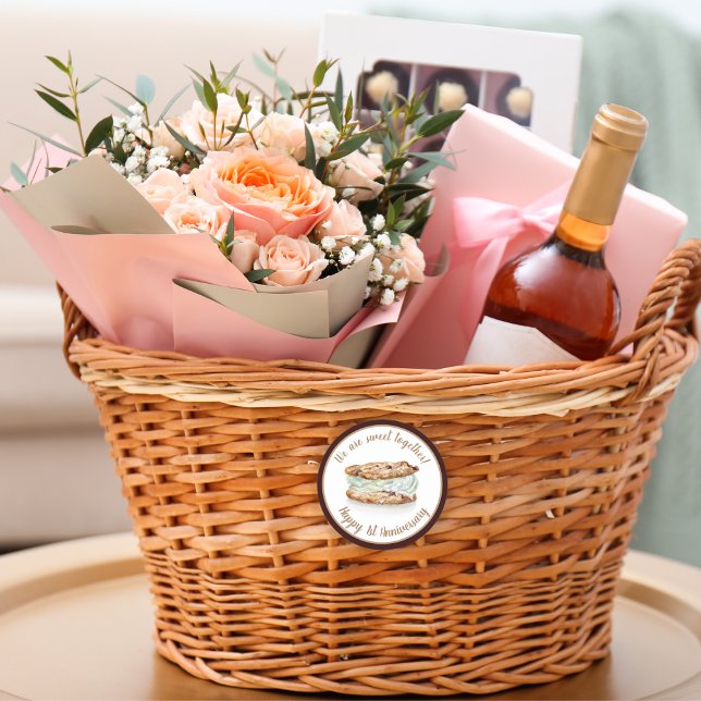 Sweet Ice Cream Sandwich Happy 1st Anniversary  Classic Round Sticker (Creator Uploaded)