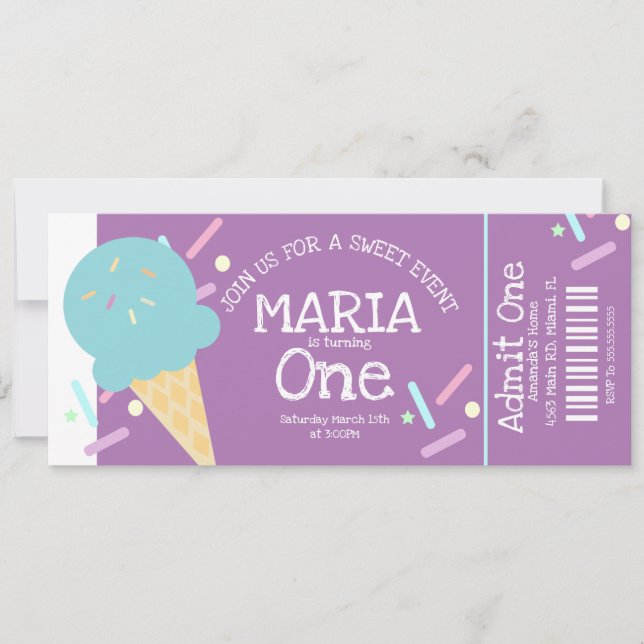 Sweet Ice Cream Sprinkles Birthday Ticket Party   Invitation (Front)