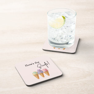 Sweet Ice Cream Summer Here Scoop Baby Shower Beverage Coaster