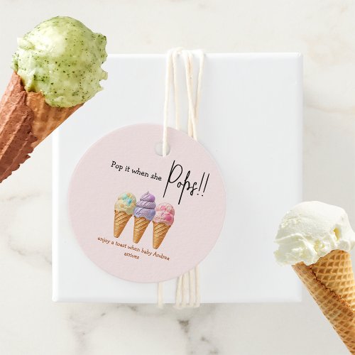 Sweet Ice Cream Summer Here Scoop Baby Shower Favor Tags