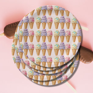 Sweet Ice Cream Summer Here Scoop Baby Shower Paper Plates
