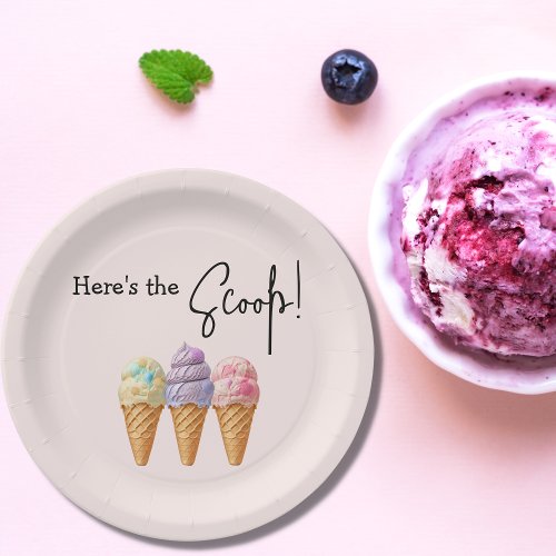 Sweet Ice Cream Summer Here Scoop Baby Shower Paper Plates