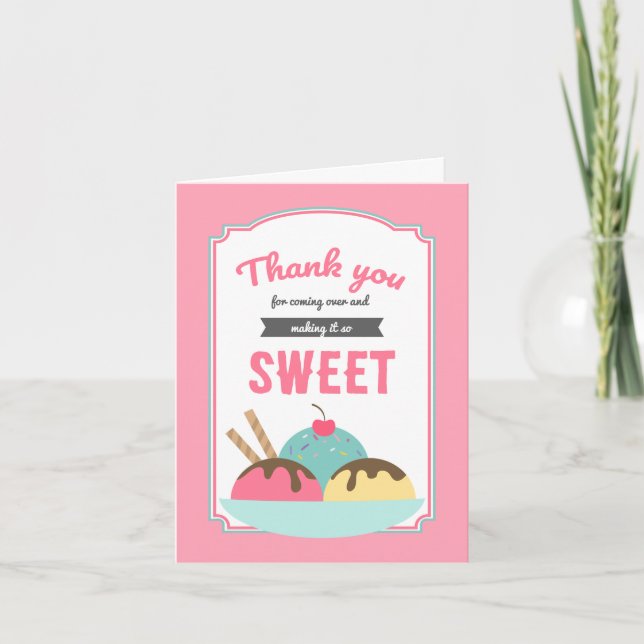 Sweet Ice Cream Sundae Social Thank You Card (Front)