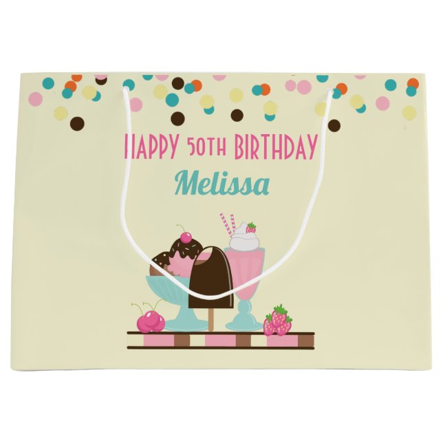 Sweet Ice Cream Sundae & Strawberry Float Large Gift Bag (Front)