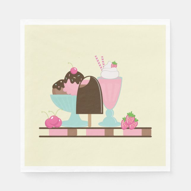 Sweet Ice Cream Sundae & Strawberry Float Napkins (Front)