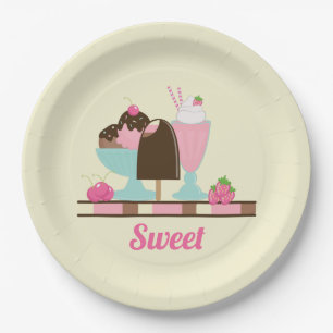 Sweet Ice Cream Sundae & Strawberry Float Paper Plates