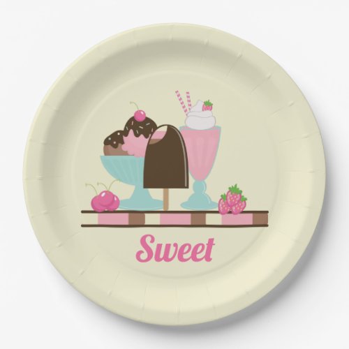 Sweet Ice Cream Sundae  Strawberry Float Paper Plates