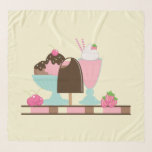 Sweet Ice Cream Sundae & Strawberry Float Scarf<br><div class="desc">Square scarf with a sweet ice cream theme. Illustrated with a chocolate ice cream bar,  3-scoop sundae with a cherry on top,  and a strawberry float with whipped cream dollops on top. Little strawberries and cherries. Yellow background color.</div>