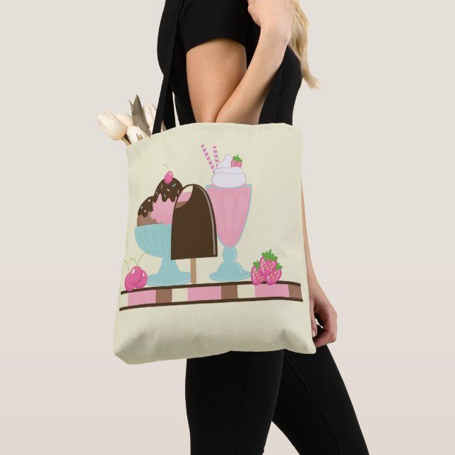 Sweet Ice Cream Sundae & Strawberry Float Tote Bag (Close Up)