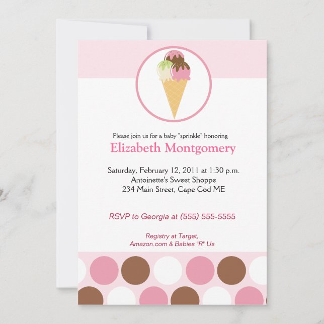 Sweet Ice Cream Treat Baby Shower Sprinkle 5x7 Invitation (Front)