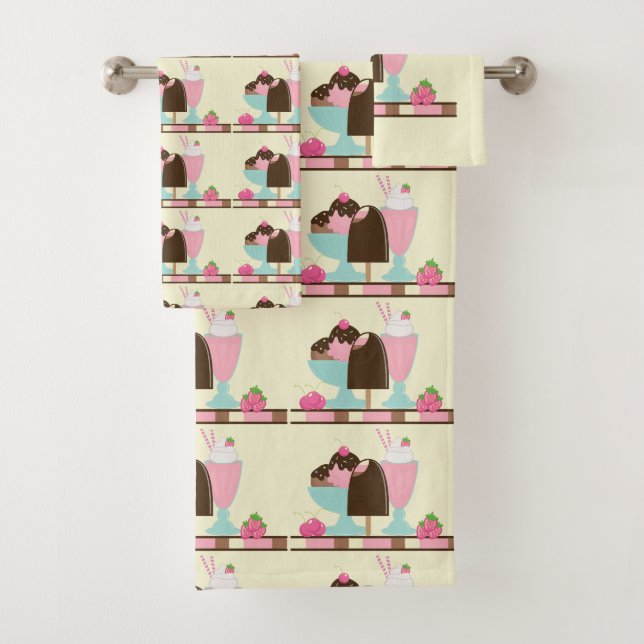 Sweet Ice Cream Treats Pattern Bath Towel Set (Insitu)