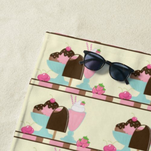 Sweet Ice Cream Treats Pattern Beach Towel