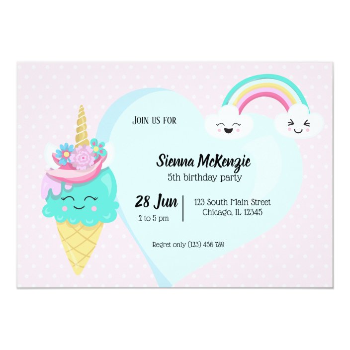 Sweet Ice Unicorn Face Choose Background Color Invitation Zazzle