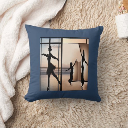 Sweet Illusions on BrownBlue Three Dancers Throw Pillow