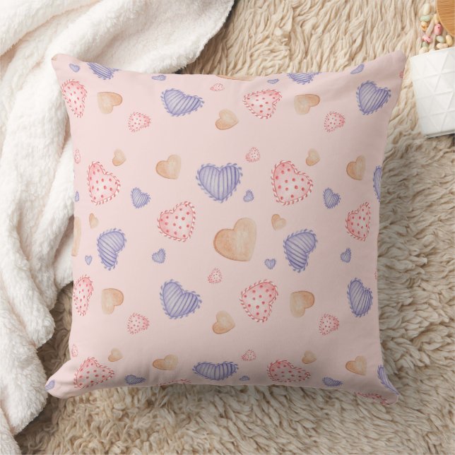 Sweet Illustrated Hearts Pattern Throw Pillow (Blanket)